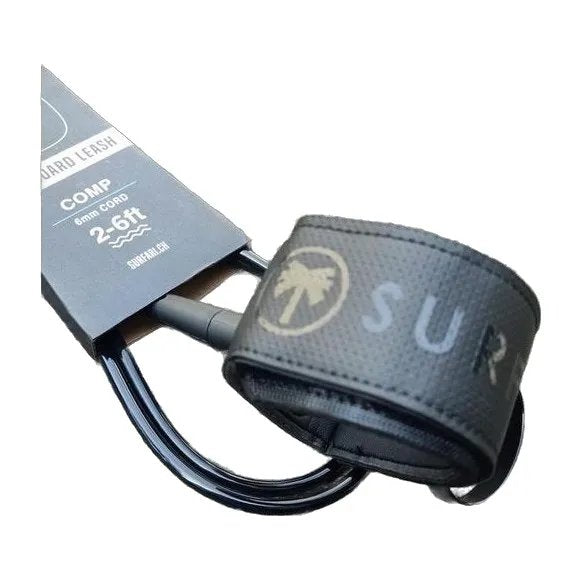 Surfari 6' Comp Surfboard Leash, black, 6mm cord, new in packaging