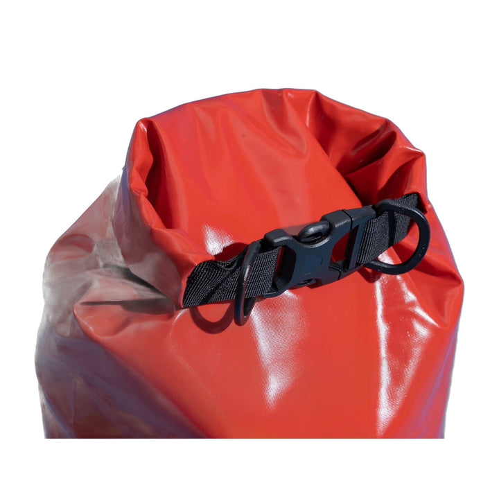 Red roll-top dry bag for beach, surf and outdoor gear