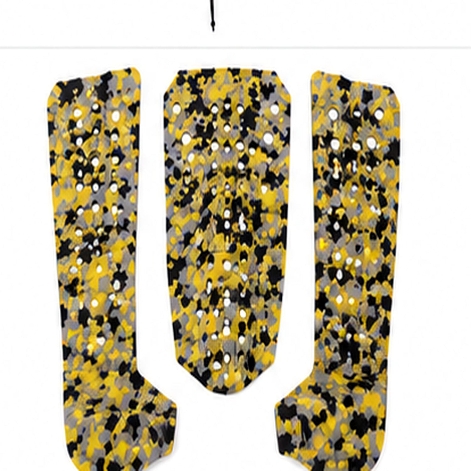 3-piece surf traction pad in yellow grey black camo pattern - full set