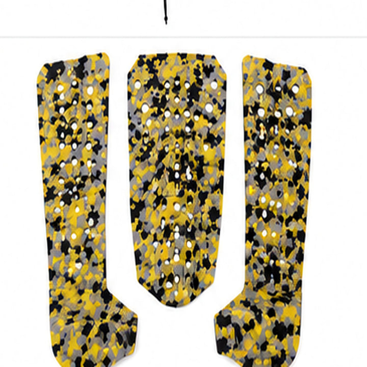 3-piece surf traction pad in yellow grey black camo pattern - full set