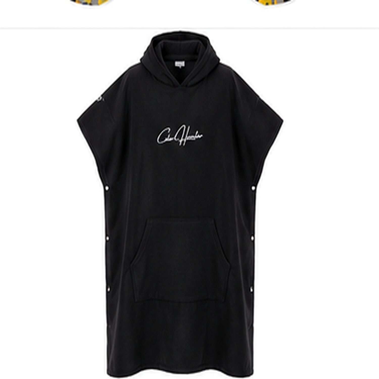 Color Hunter black hooded surf changing poncho - front view with pocket
