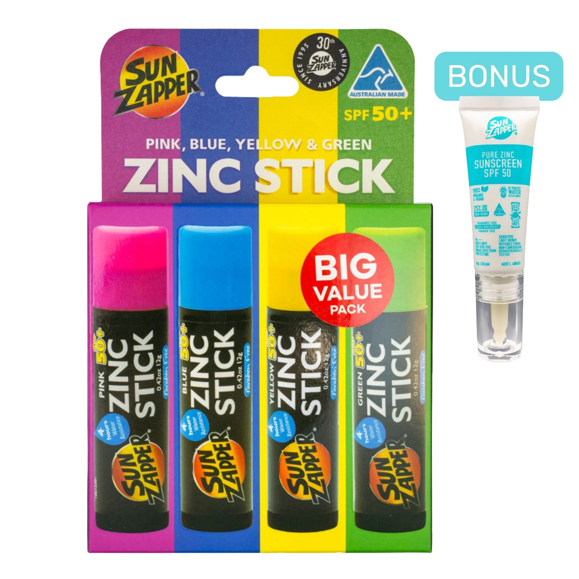 Sun Zapper Rainbow Pack zinc sticks