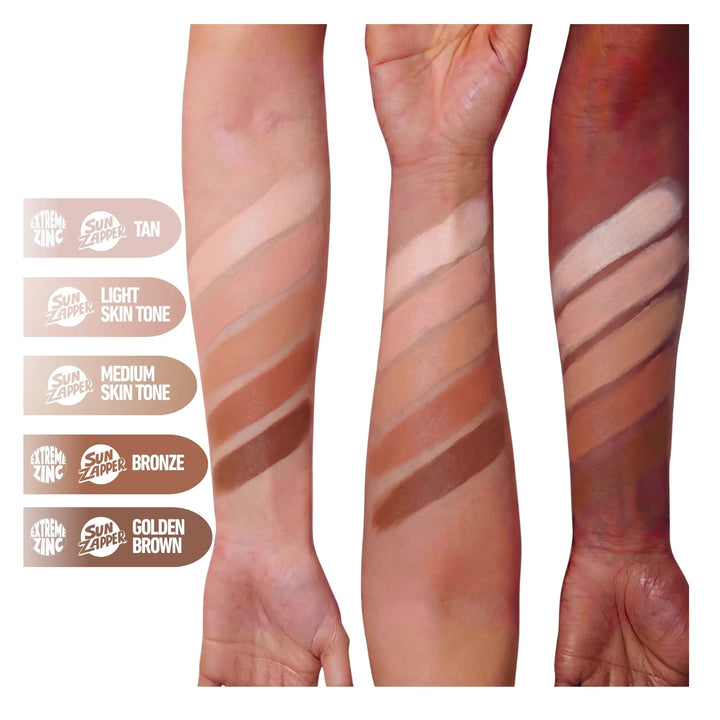 Sun Zapper Zinc Stick colour range comparison