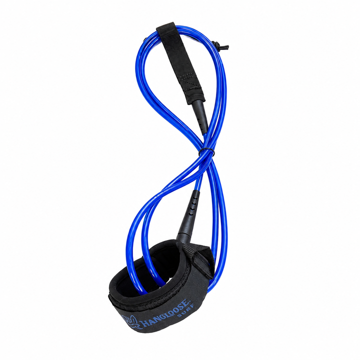 Hangloose Surf 7 foot blue surfboard leash with neoprene ankle strap