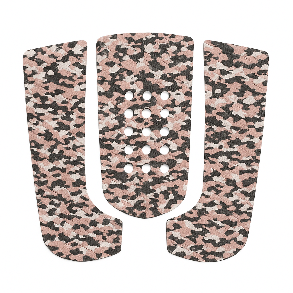 3-piece surf traction pad in pink, beige and grey - angle view