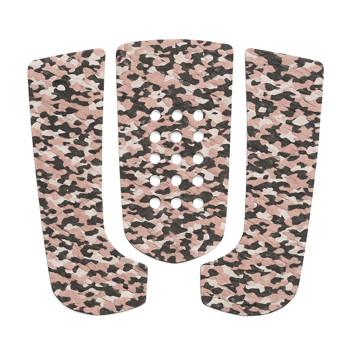 3-piece surf traction pad in pink, beige and grey - angle view