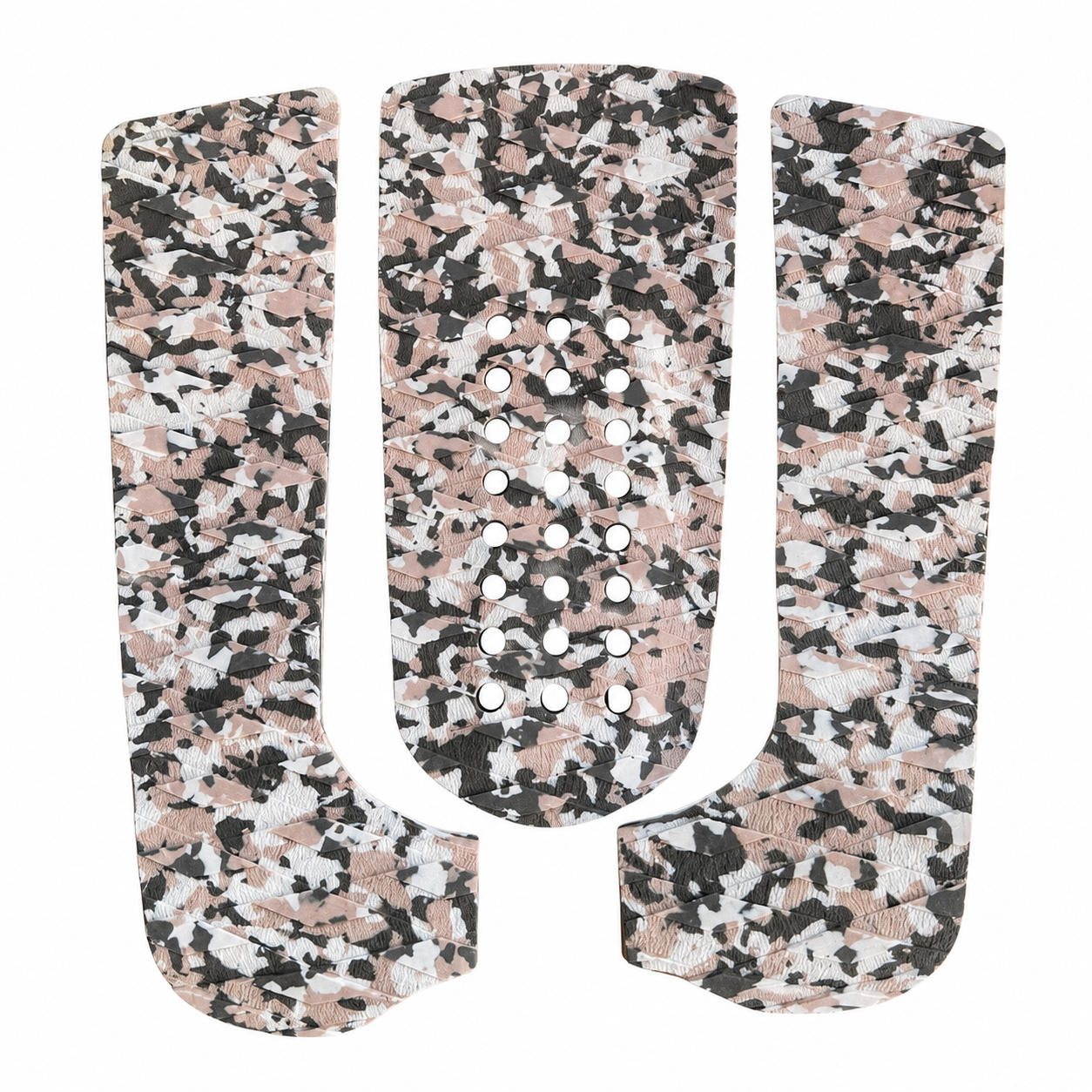 3-piece surf traction pad in pink, beige and grey recycled pattern - top view
