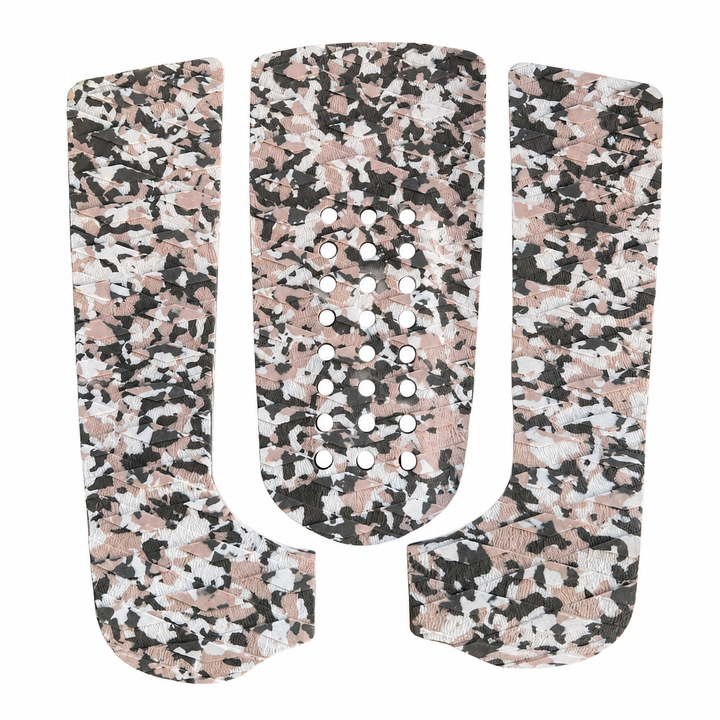 3-piece surf traction pad in pink, beige and grey recycled pattern - top view